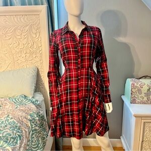 Venus black and red Plaid Red Button-Up Dress